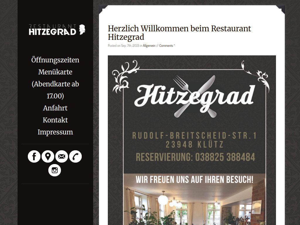 Website von Restaurant Hitzegrad in Klütz