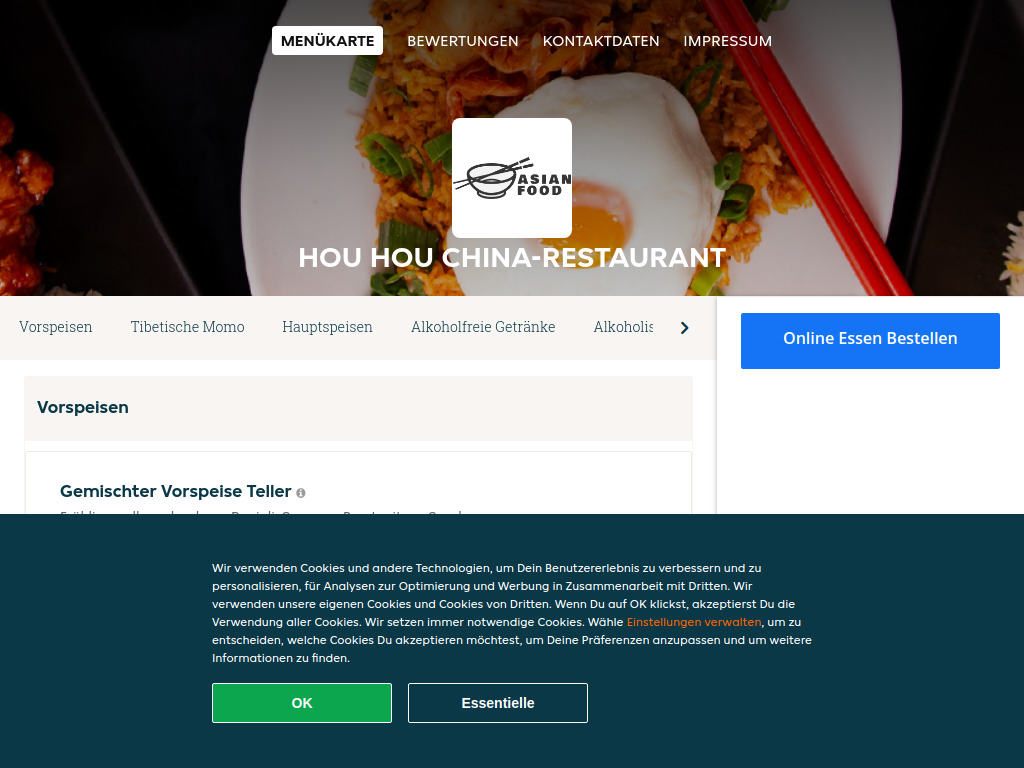 Website von Hou Hou China-Restaurant - Essen online bestellen in Lenzburg in Lenzburg