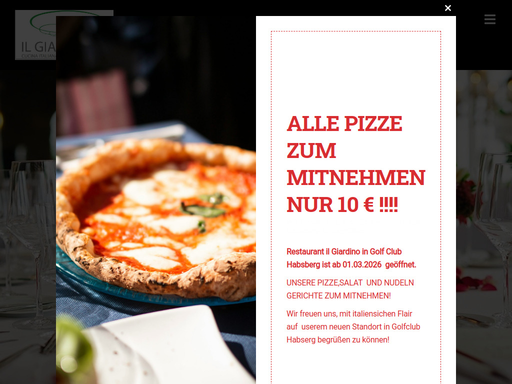 Website von Restaurant il Giardino in Velburg