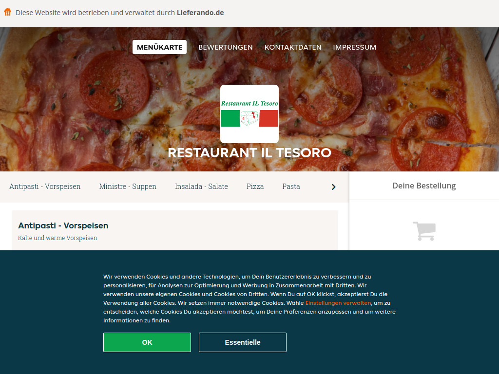 Website von Restaurant Il Tesoro - Essen online bestellen in Hamburg