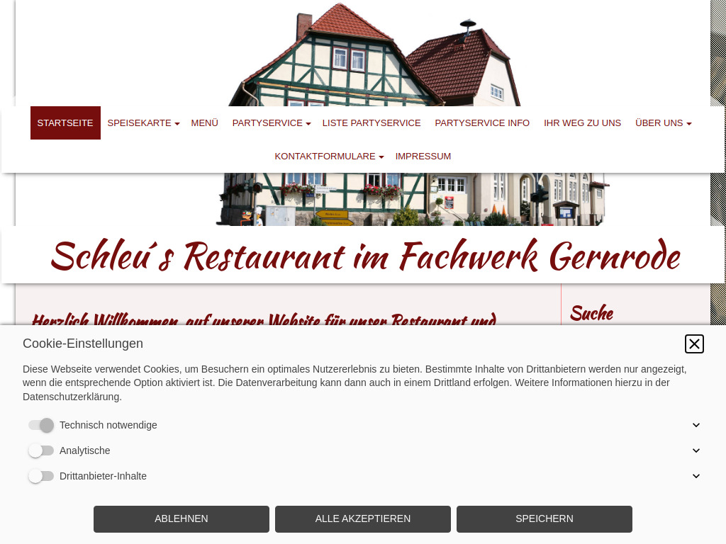 Website von Schleu´s Restaurant und Partyservice Gernrode/ Eichsfeld in Gernrode