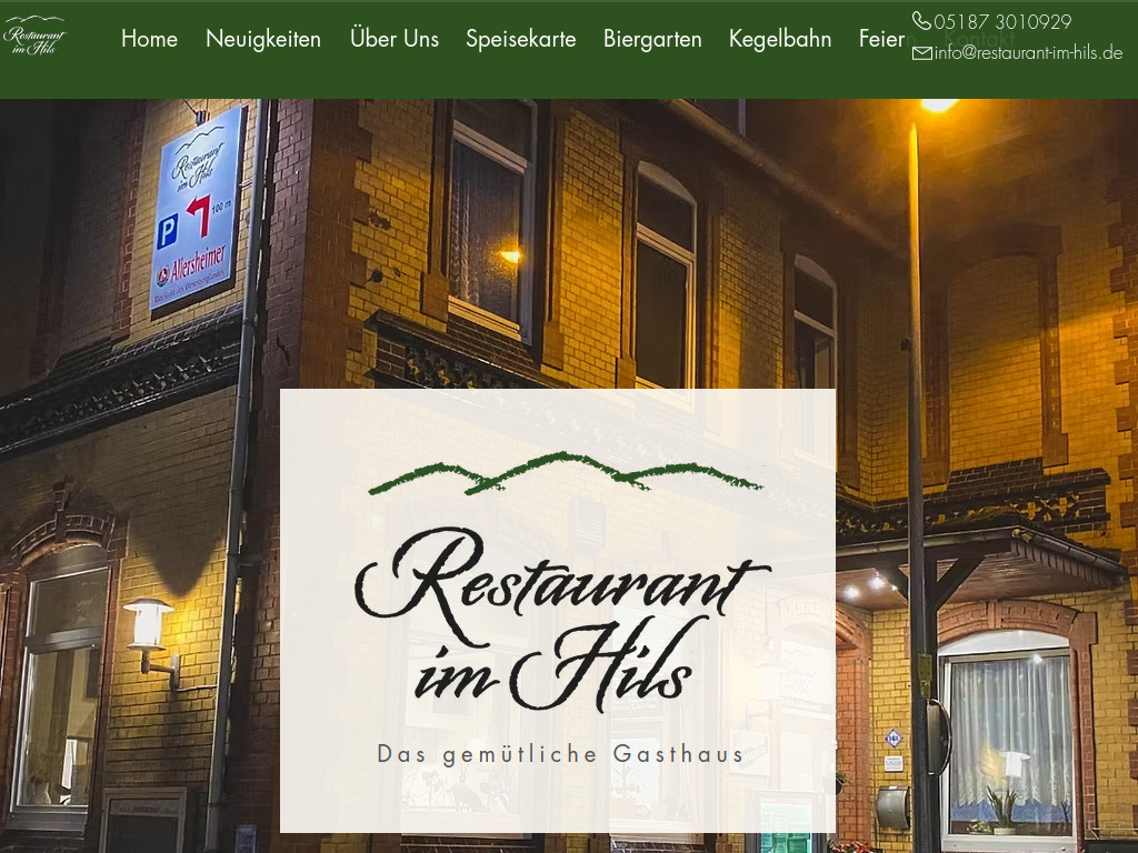 Website von Restaurant im Hils in Grünenplan