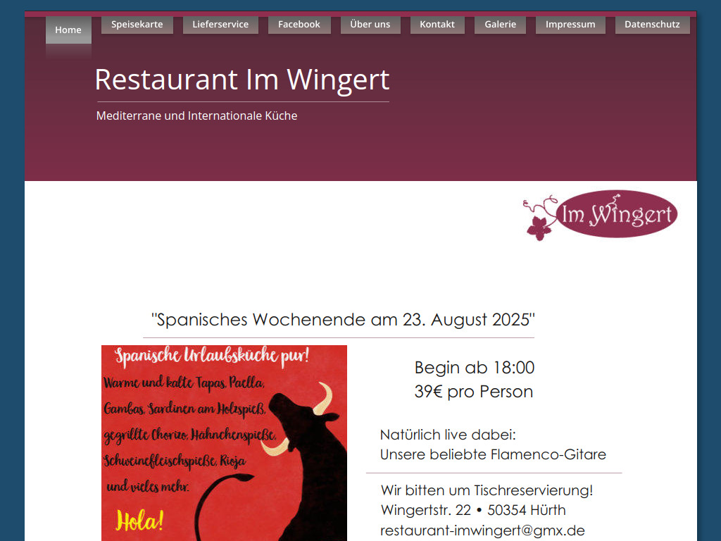 Website von Restaurant Im Wingert in Hürth
