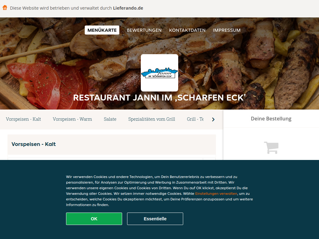 Website von Restaurant Janni im ,scharfen Eck' - Essen online bestellen in Weinheim in Weinheim