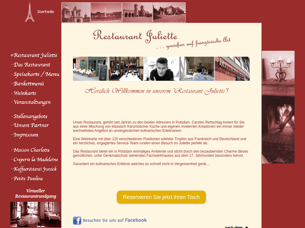 Website von Restaurant Juliette in Potsdam