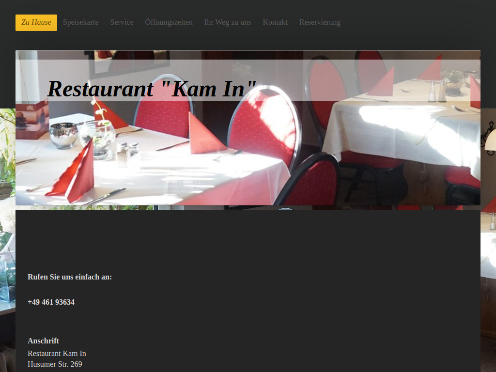Website von Restaurant Kam In in Flensburg