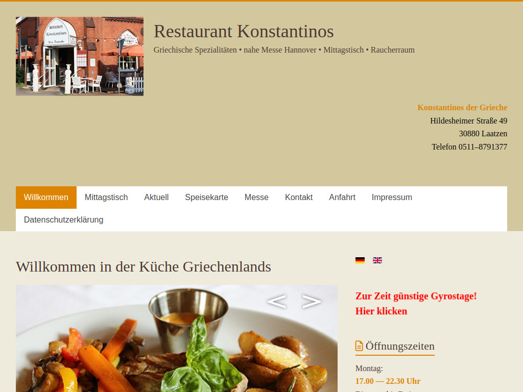 Website von Restaurant Konstantinos in Laatzen