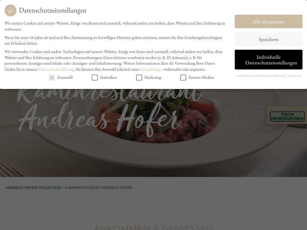 Website von Kaminrestaurant Andreas Hofer in Kufstein