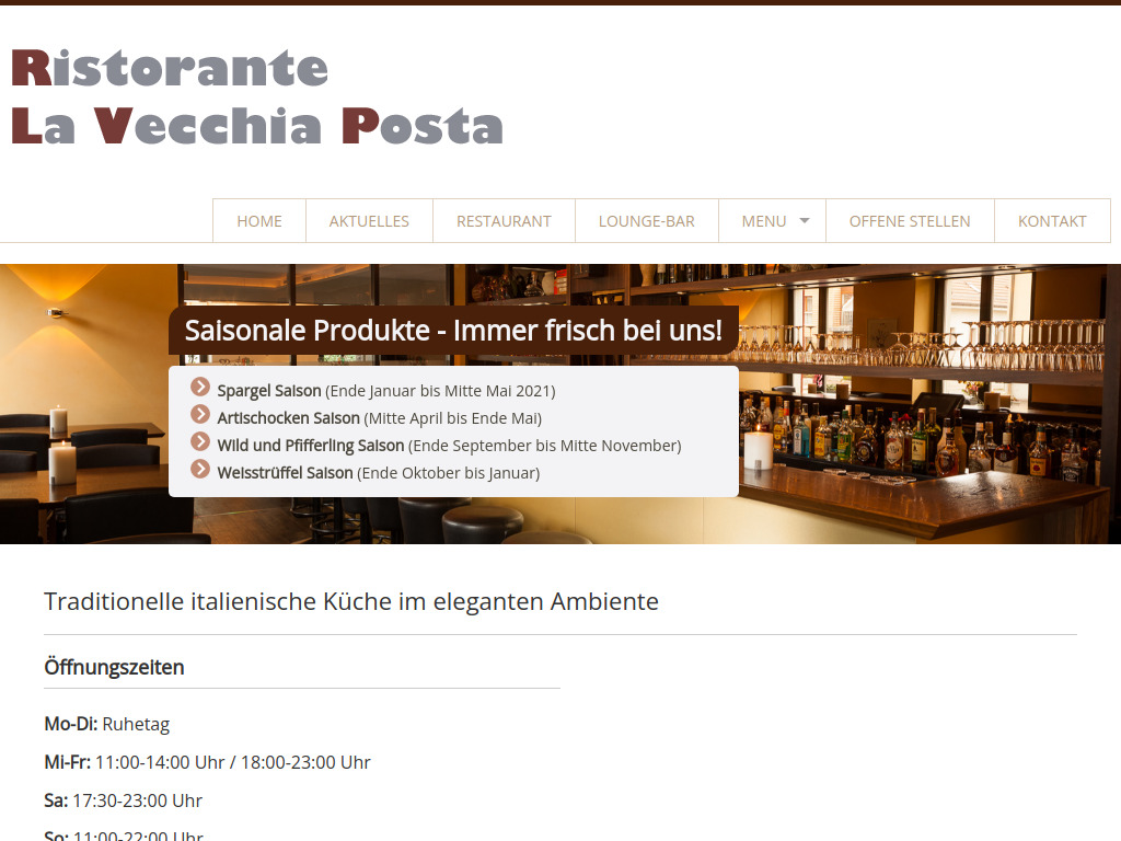 Website von Restaurant La Vecchia Posta in Wettingen