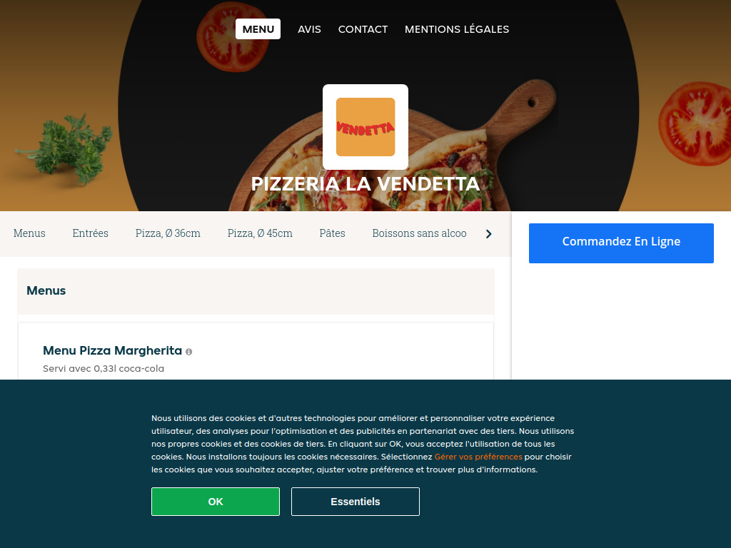 Website von Pizzeria La Vendetta - Commander un repas en ligne à Avenches in Avenches
