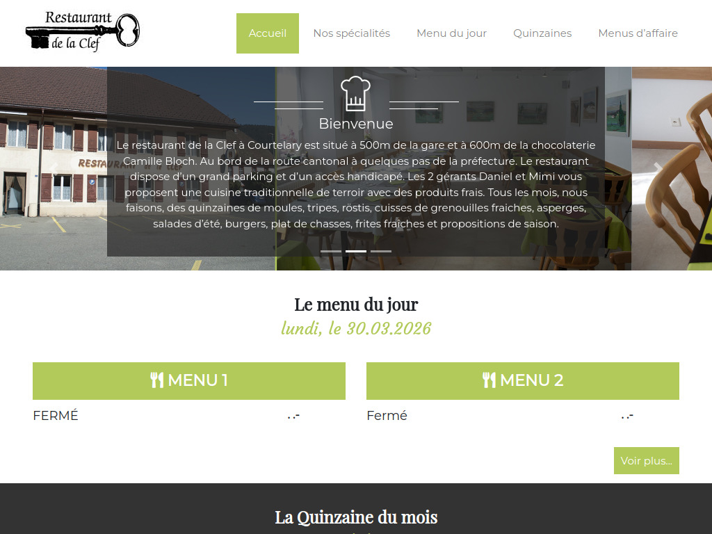 Website von Restaurant de la Clef in Courtelary