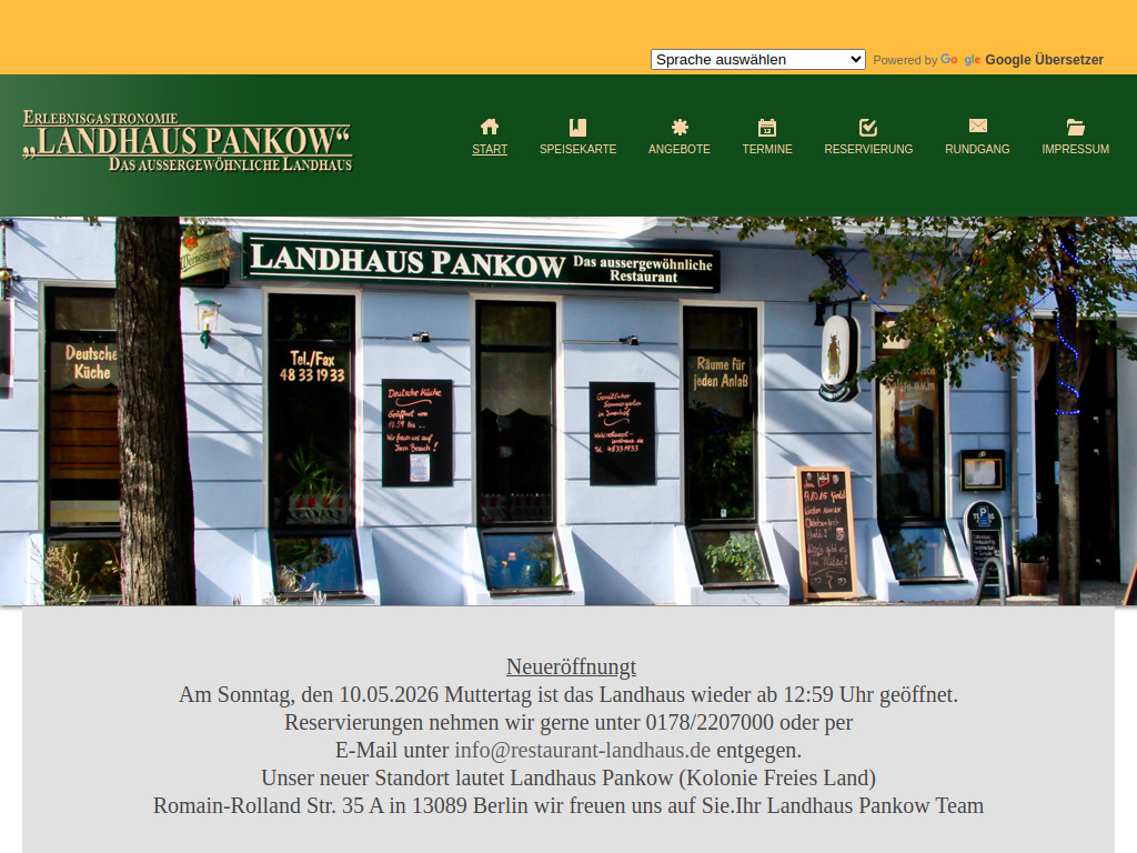 Website von Landhaus Pankow in Berlin