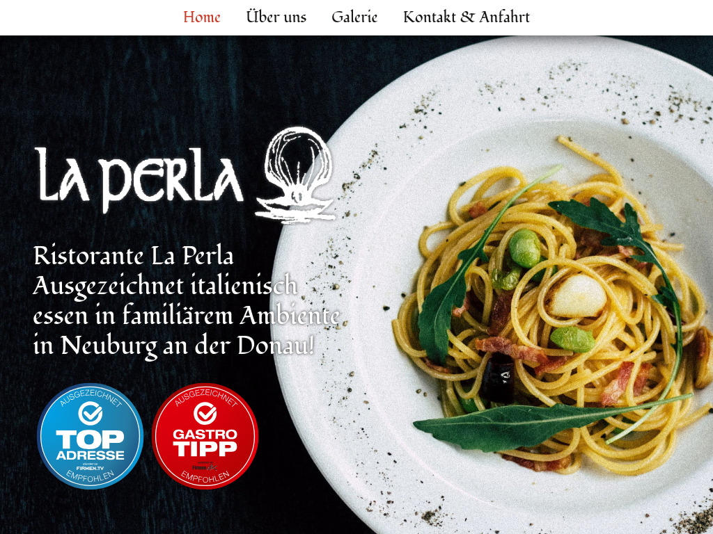 Website von Ristorante La Perla in Neuburg