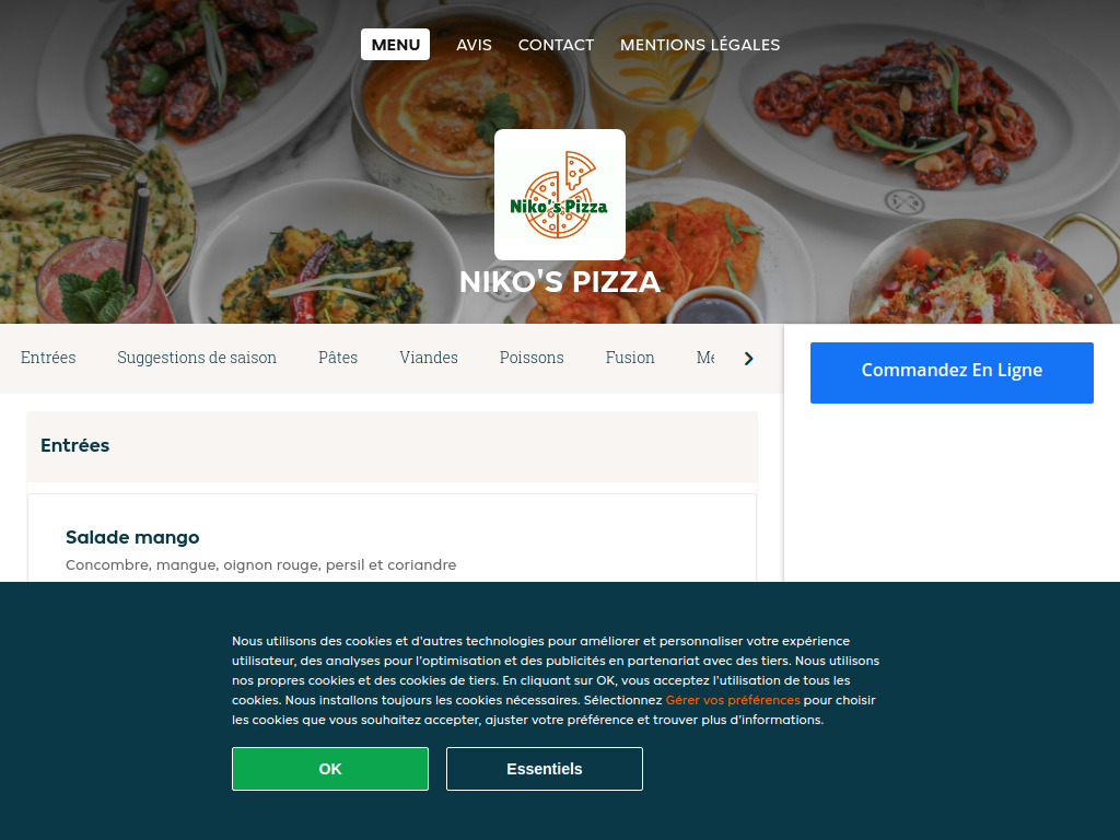 Website von Niko's Pizza - Commander un repas en ligne à Genève