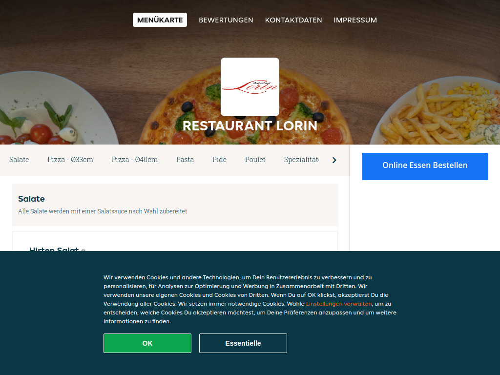 Website von Restaurant Lorin - Essen online bestellen in Zuzwil in Zuzwil