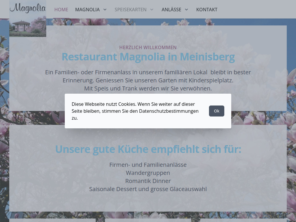 Website von Restaurant Magnolia Meinisberg Biel Grenchen Schweizer & Österreichische Küche in Meinisberg
