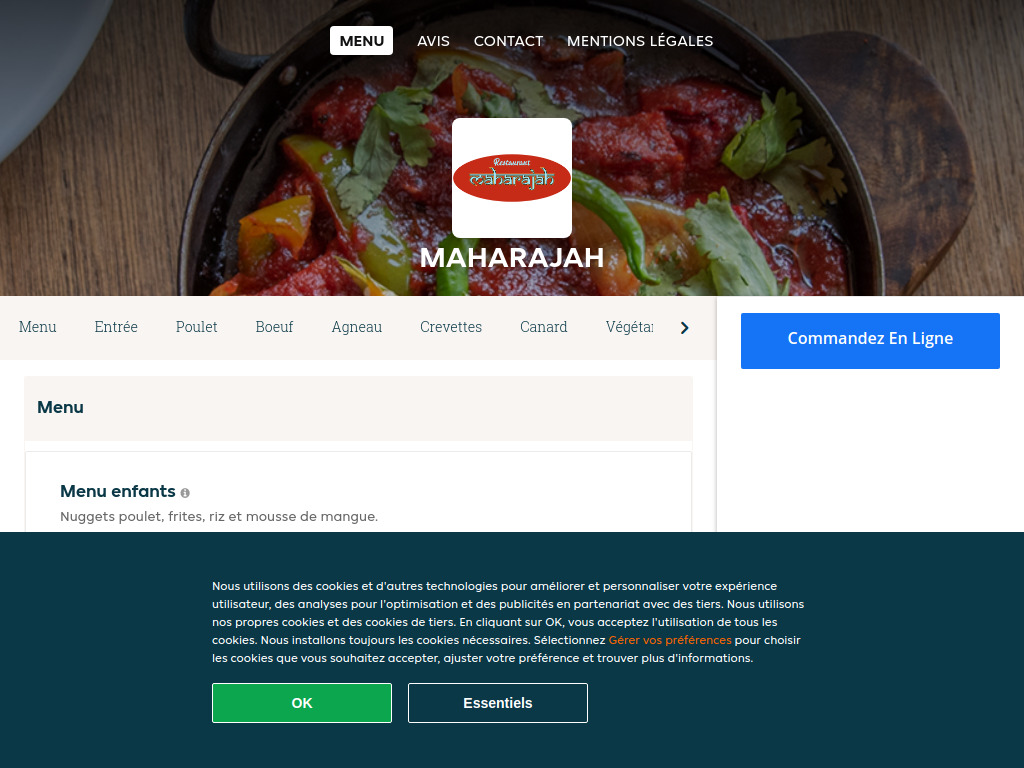 Website von Maharajah - Commander un repas en ligne à La Chaux de Fonds in La Chaux-de-Fonds