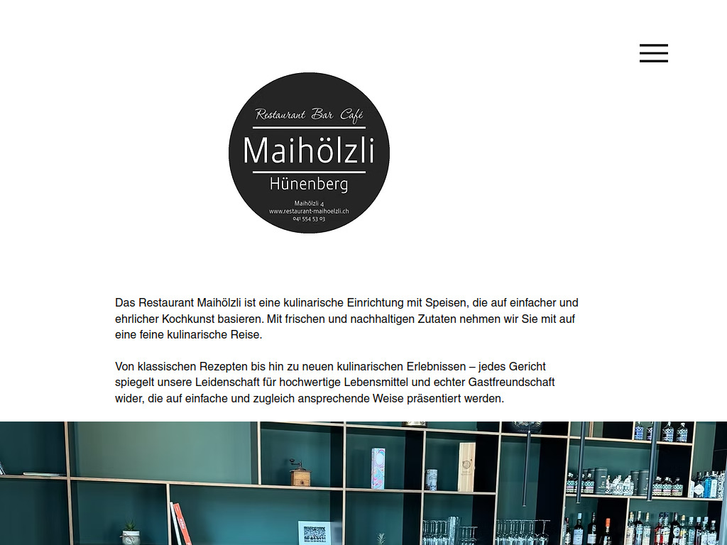 Website von Restaurant Bar Café Maihölzli in Hünenberg