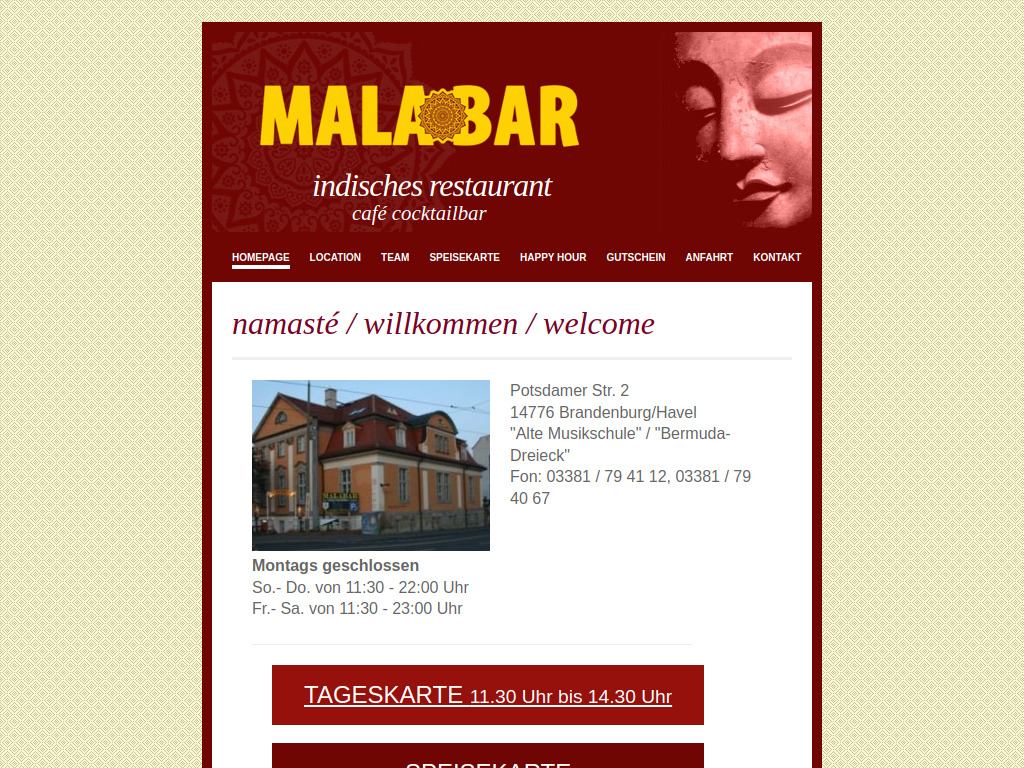 Website von Malabar in Brandenburg an der Havel