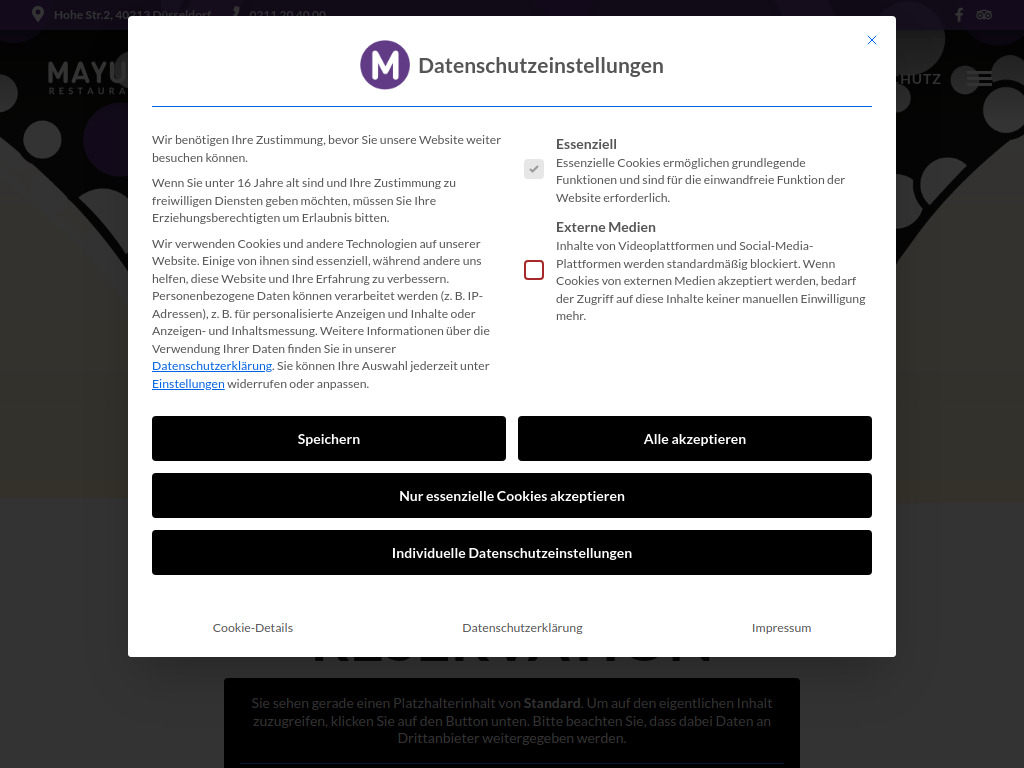 Website von Restaurant Mayur in Düsseldorf