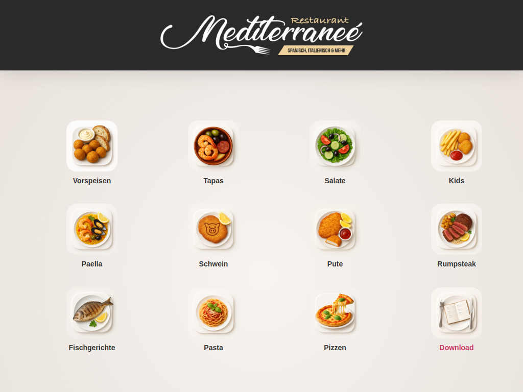 Website von Restaurant Mediterraneé in Groß-Zimmern