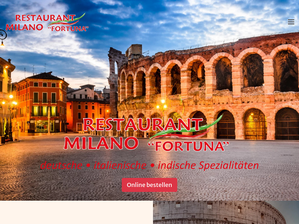 Website von Restaurant Milano "Fortuna" in Seegebiet Mansfelder Land