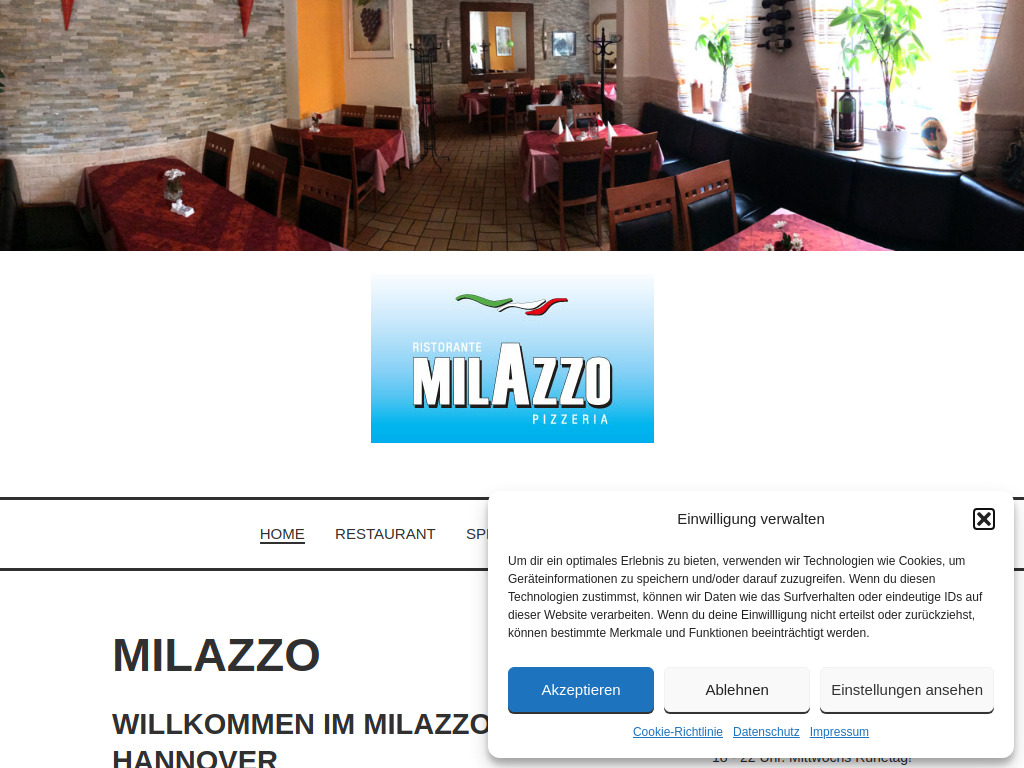 Website von Restaurant Milazzo in Hannover