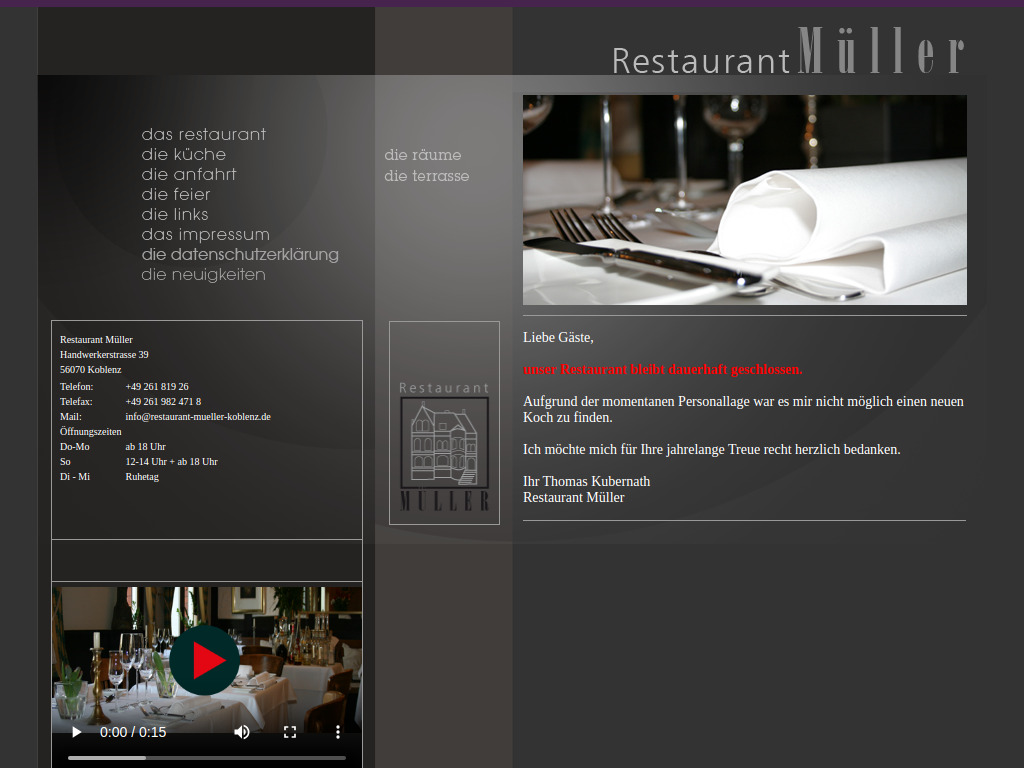 Website von Restaurant Müller in Koblenz