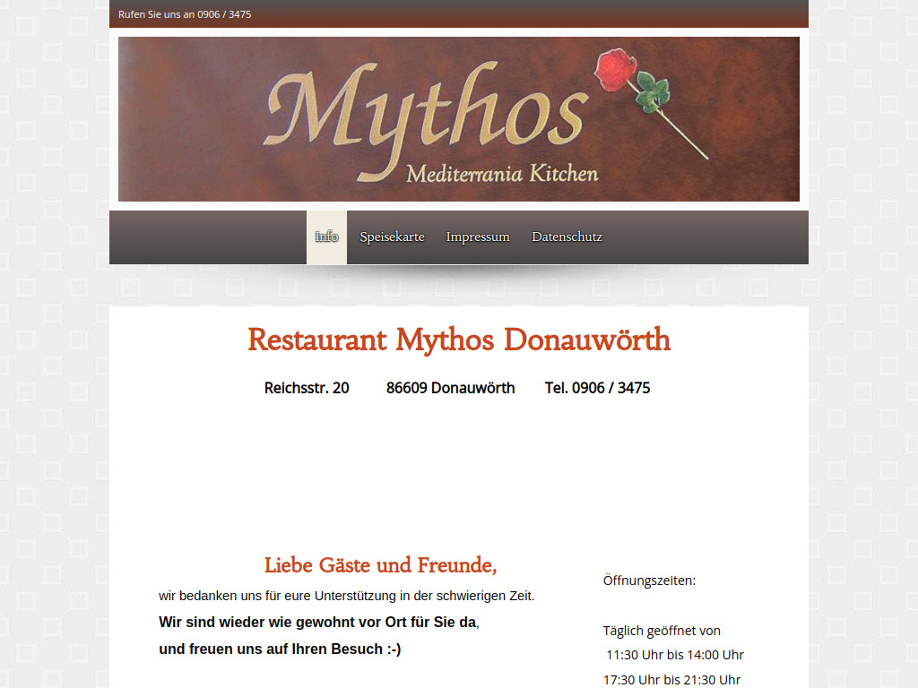 Website von Restaurant Mythos in Donauwörth