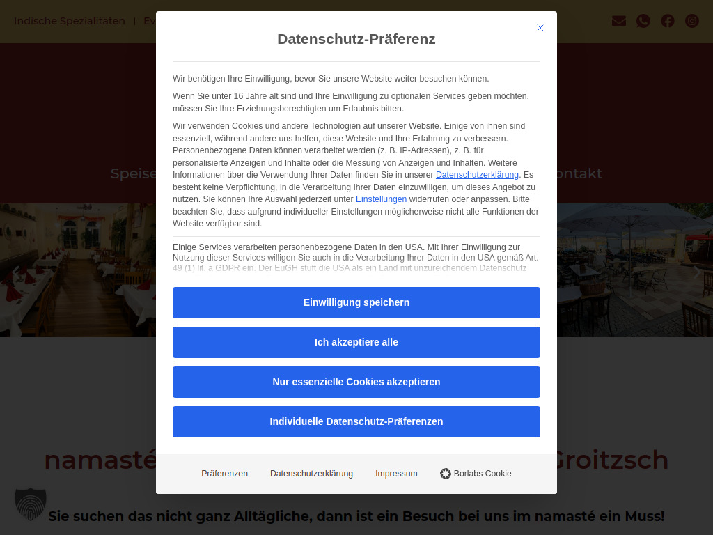 Website von Namaste Indisches Restaurant Groitzsch in Groitzsch