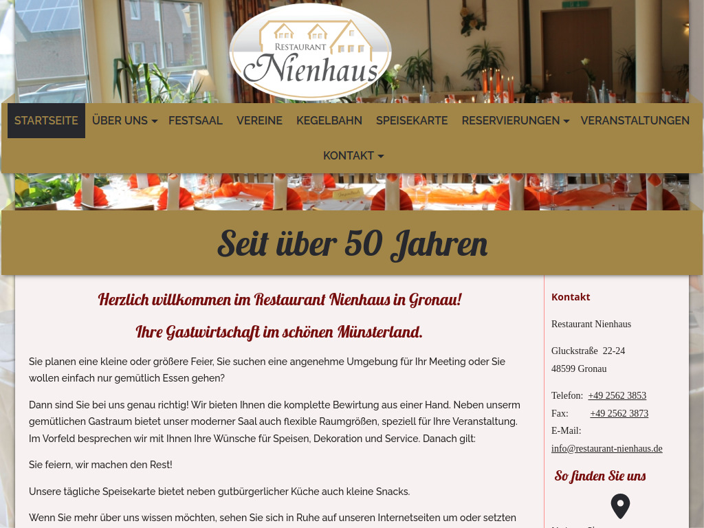 Website von Restaurant Nienhaus in Gronau