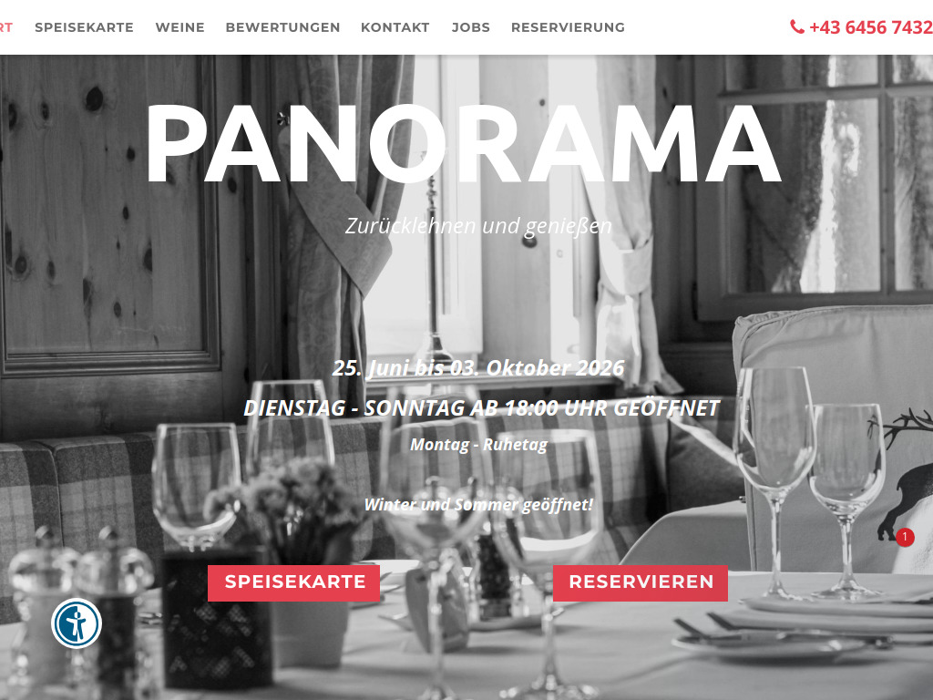 Website von Restaurant Panorama in Obertauern
