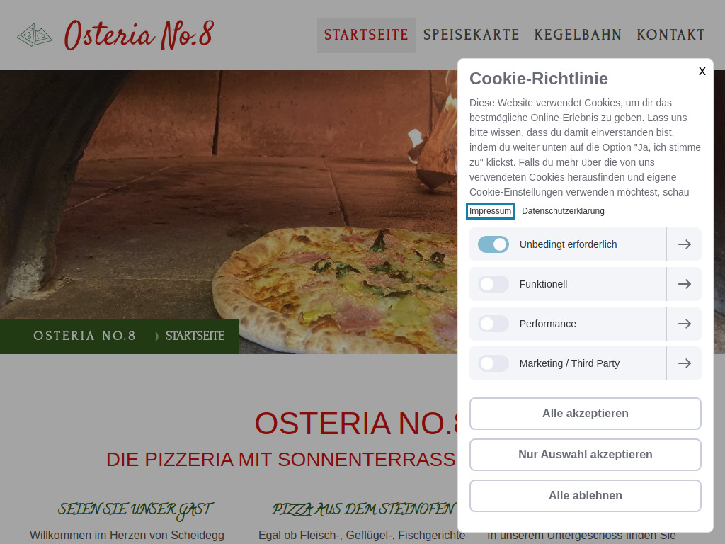 Website von Restaurant Osteria No. 8 in Scheidegg im Allgäu