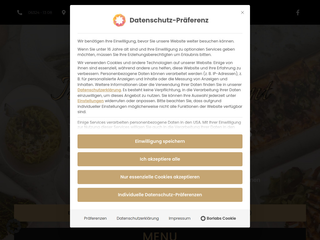 Website von Ristorante Paradiso in Haßloch