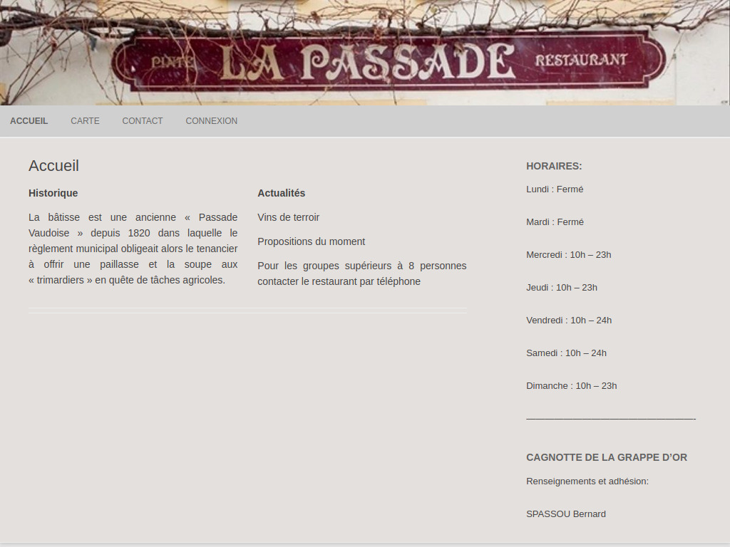Website von Restaurant La Passade in Perroy
