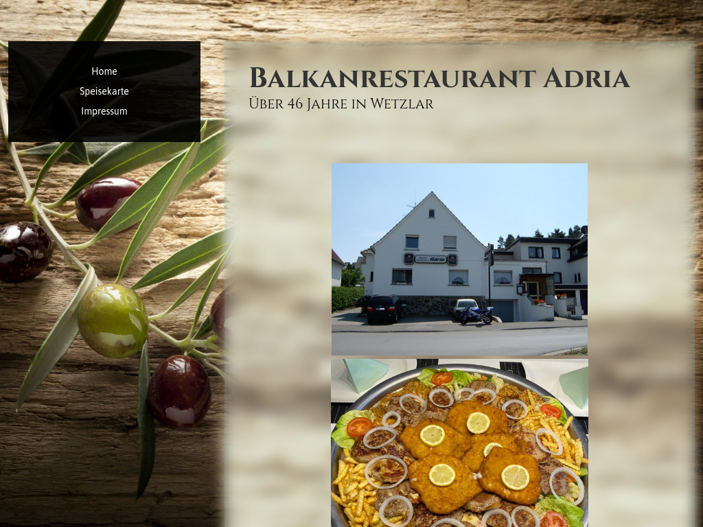 Website von Balkanrestaurant Adria in Wetzlar