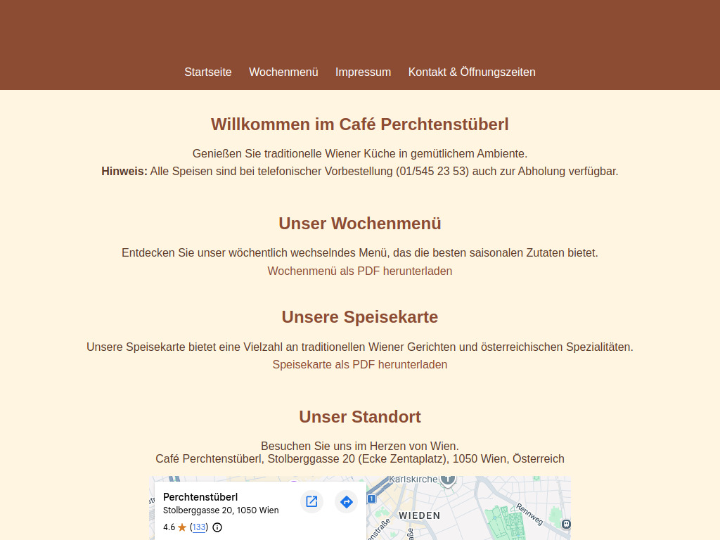 Website von Café Perchtenstüberl in Wien