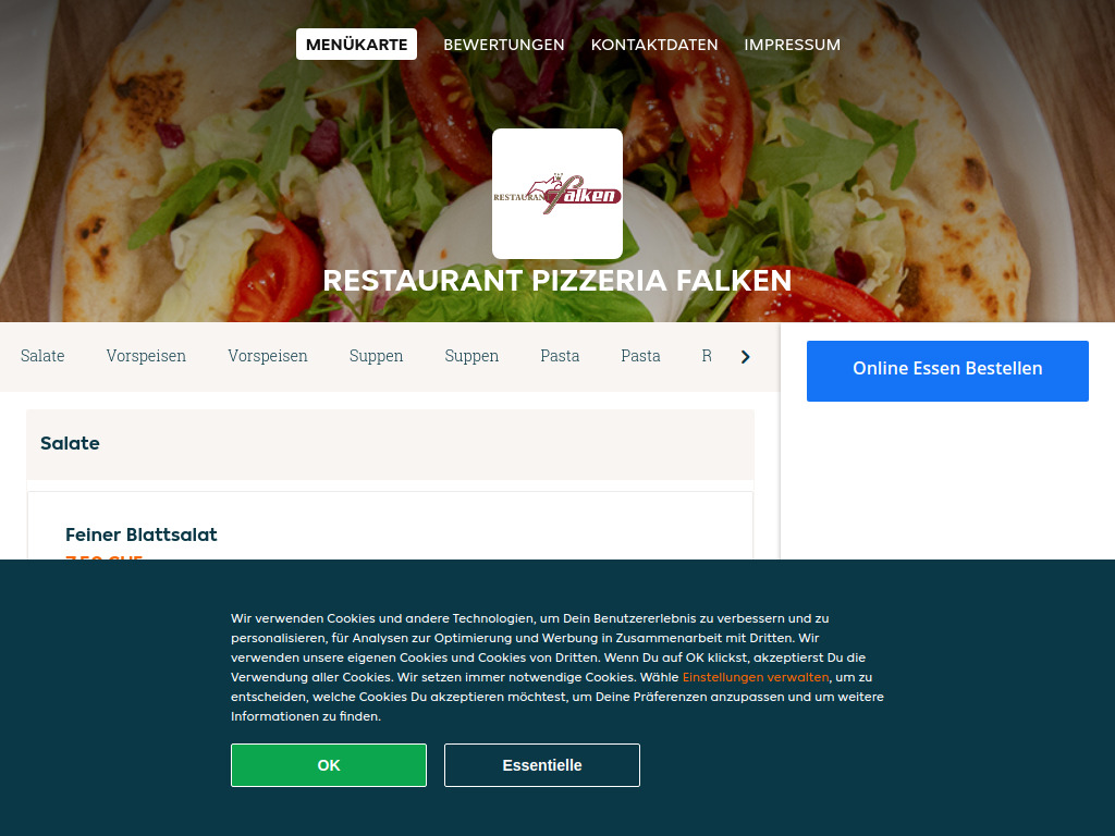 Website von Restaurant Pizzeria Falken - Essen online bestellen in Weinfelden in Weinfelden