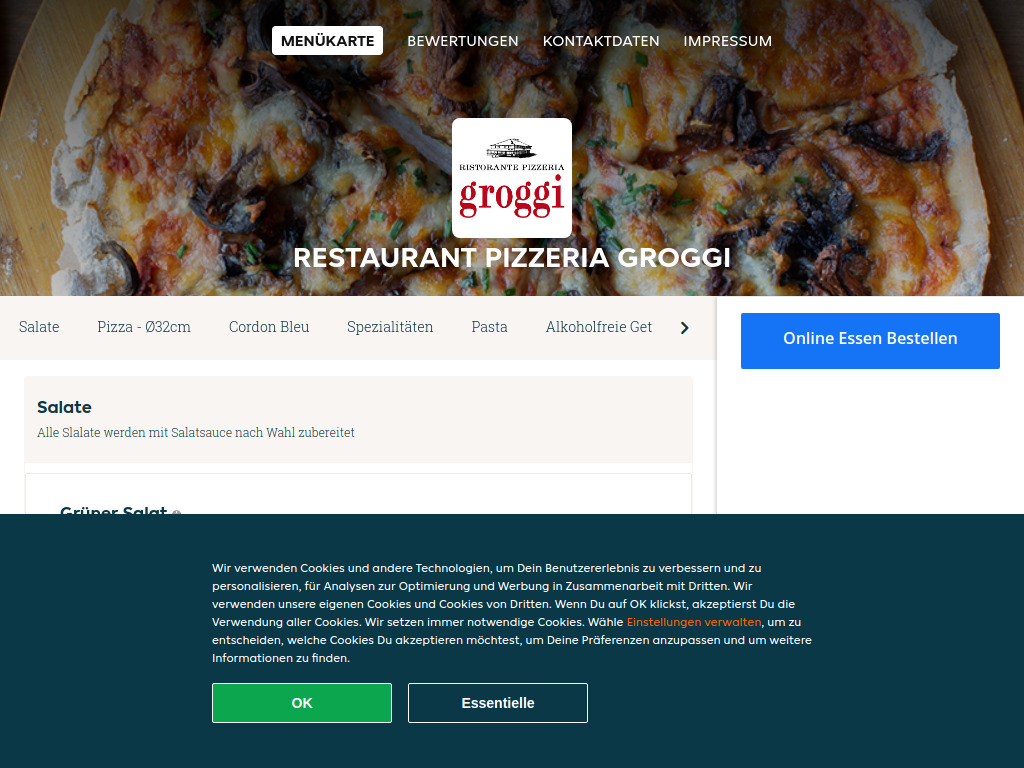 Website von Restaurant Pizzeria Groggi - Essen online bestellen in Herzogenbuchsee in Herzogenbuchsee