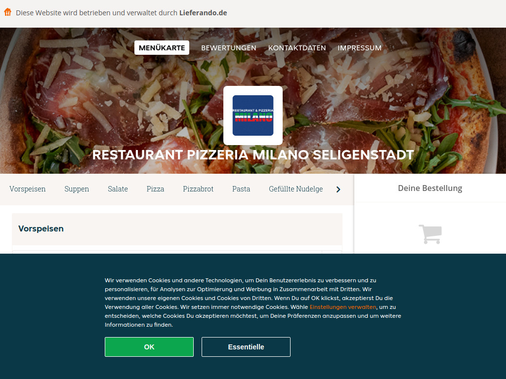 Website von Restaurant Pizzeria Milano Seligenstadt - Essen online bestellen in Seligenstadt in Seligenstadt