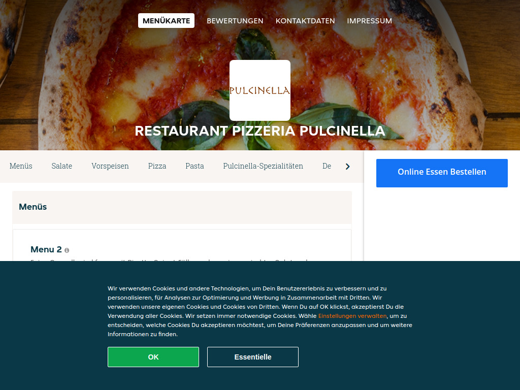 Website von Restaurant Pizzeria Pulcinella - Essen online bestellen in Winterthur in Winterthur