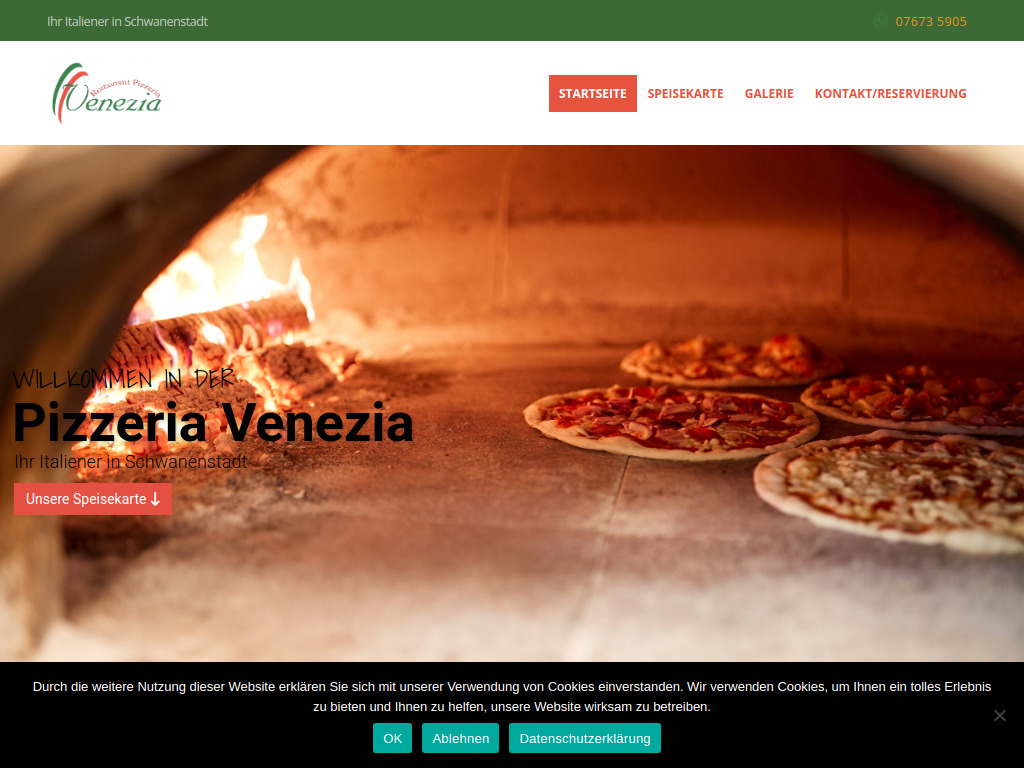 Website von Restaurant-Pizzeria Venezia GmbH in Schwanenstadt