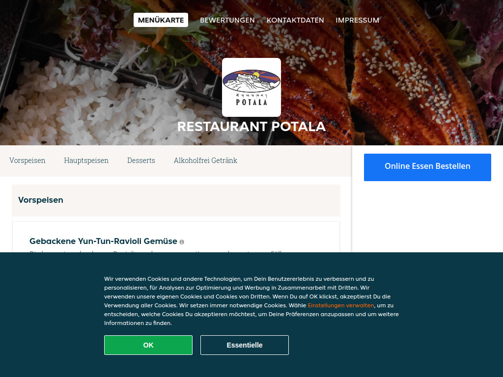 Website von Restaurant Potala - Essen online bestellen in Olten in Olten