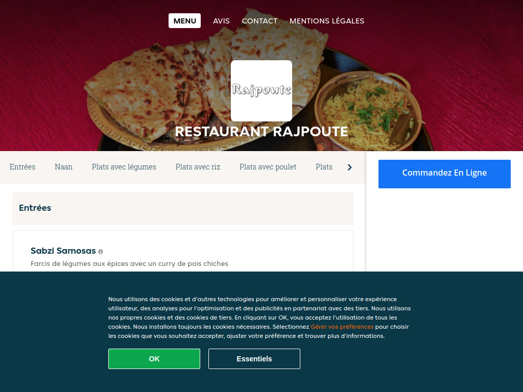 Website von Restaurant Rajpoute - Commander un repas en ligne à Genève