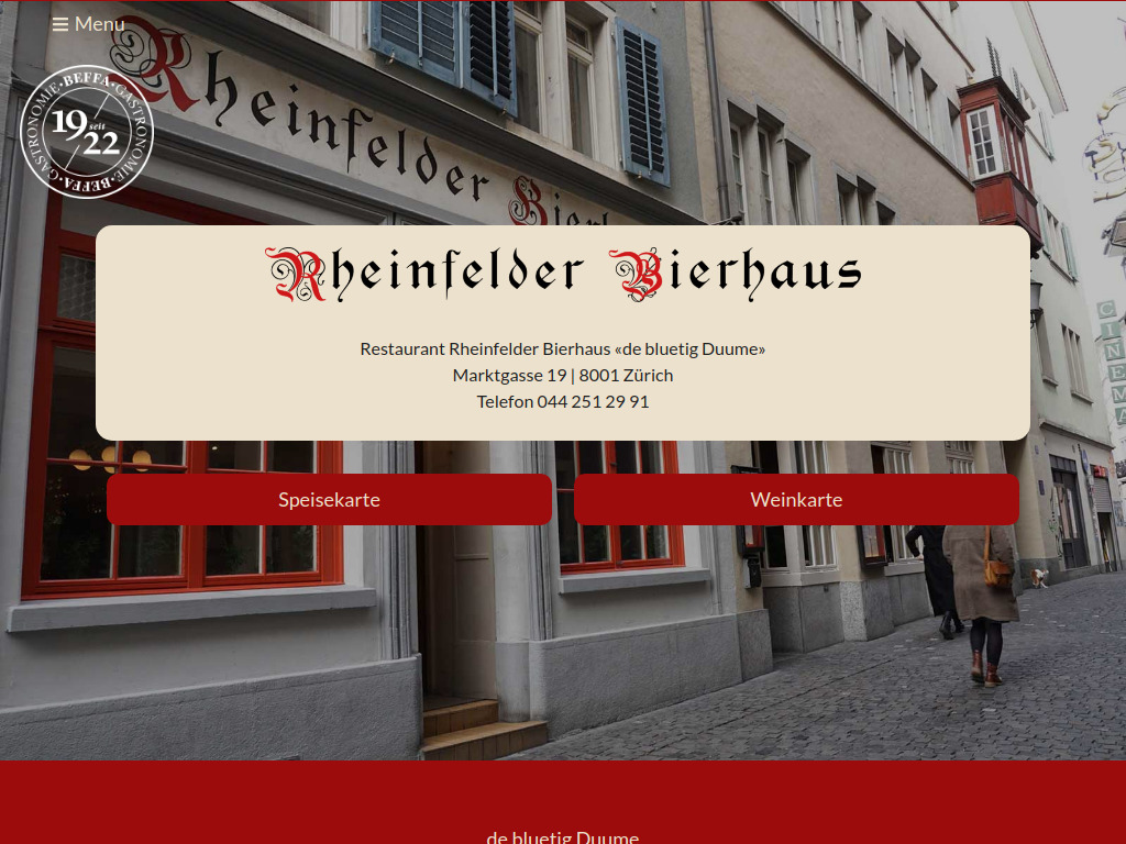 Website von Restaurant Rheinfelder Bierhaus in Zürich