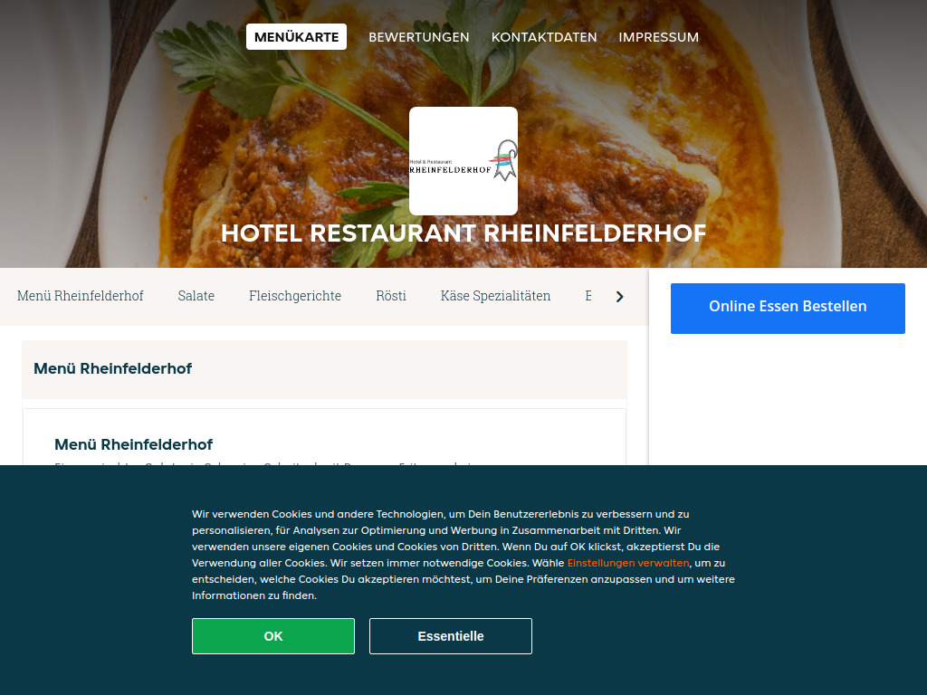 Website von Hotel Restaurant Rheinfelderhof - Essen online bestellen in Basel