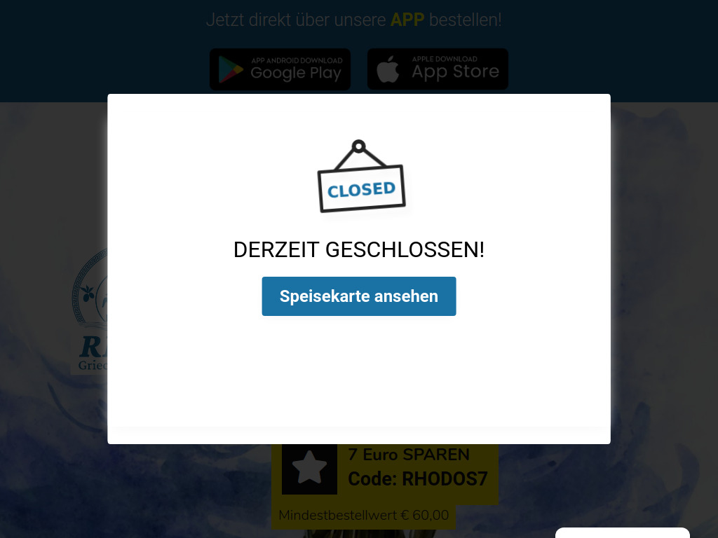 Website von Restaurant Rhodos in Wien