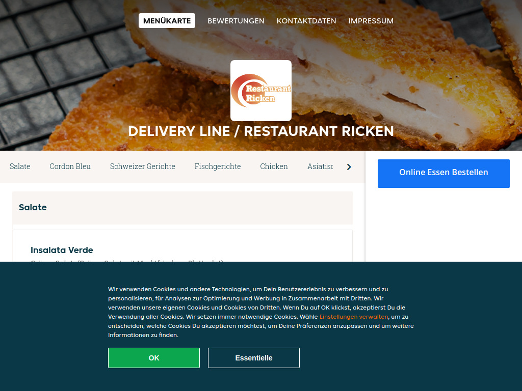 Website von Delivery Line / Restaurant Ricken - Essen online bestellen in St. Gallen in St. Gallen