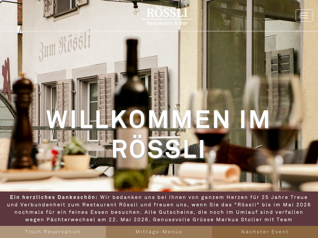 Website von Restaurant Rössli in Cham