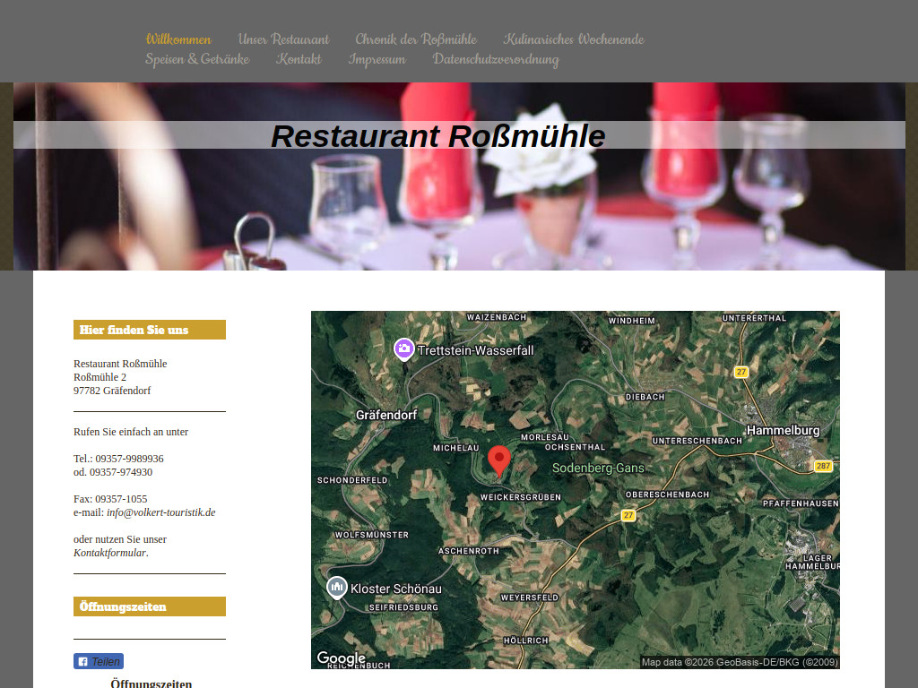 Website von Restaurant Roßmühle in Gräfendorf